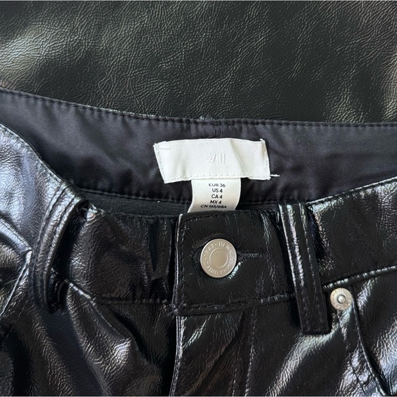 H&M Black Faux Leather Coated Straight Leg Trousers Pants Size 4 - Picture 3 of 6